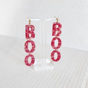 BOO red polymer clay earrings Handmade lightweight Hypoallergenic 3.5"